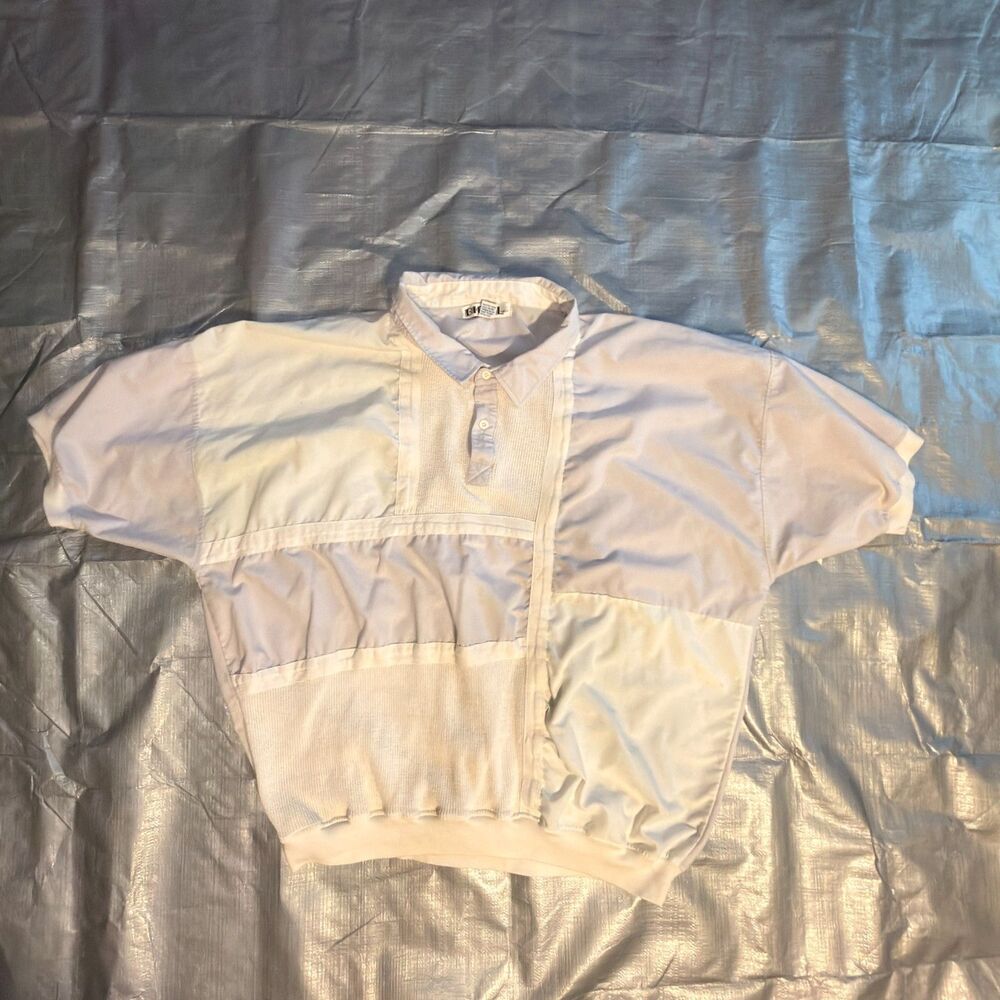 Vintage 80s 90s Big Al Colorblock Polo Shirt Mens 3X White Cream Textured Knit T